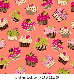 vector seamless pattern cute cupcakes with stars