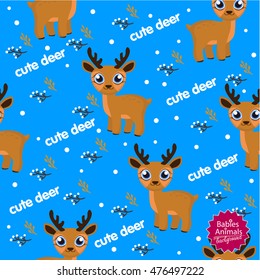 Vector seamless pattern with cute deer. Deer background for winter holidays. Winter holiday vector illustration, card.