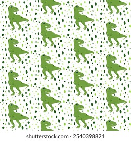 Vector seamless pattern with cute dino, dinosaur T Rex, Tyrannosaurus, abstract children background
