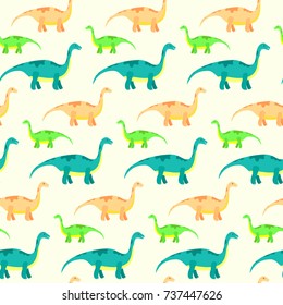 Vector seamless pattern with cute diplodocus. Kids texture with funny dinosaurs for textile, wrapping paper, background, cards, party banners, baby shower, children room wallpaper decoration