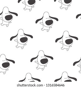 Vector seamless pattern with cute dog isolated on white. Hand drawn texture with funny animal character.