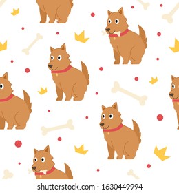 Vector seamless pattern Cute dog, Adorable dog with bone seamless pattern. Vector cute animal background