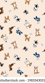 Vector seamless pattern with cute dogs isolated on beige.  Animal pattern, perfect for kids textile, nursery decor, fabric