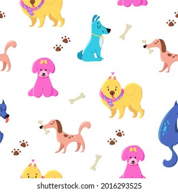 Vector seamless pattern with cute dogs isolated on white background. Perfect for fabric, wallpaper, textile, nursery decor. 