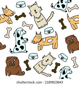 Vector seamless pattern with cute dogs isolated on white. Animal pattern for kids textile, nursery decor, fabric
