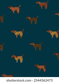  Vector seamless pattern with cute dogs, bones and paws on light blue. Cute dog breeds in different poses isolated on light blue background. Dog pattern, pet print perfect for kids textile.