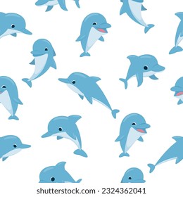 Vector seamless pattern with cute dolphins. Illustration for magazine, book, poster, card, web pages.