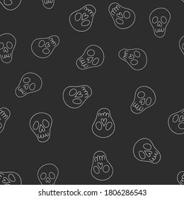Vector seamless pattern of cute doodle sculls. Halloween simple background