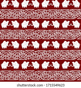 Vector of seamless pattern with cute elephant and ornament on red background