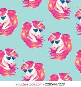 Vector seamless pattern with cute fancy unicorns