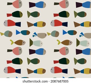 Vector seamless pattern with cute fish