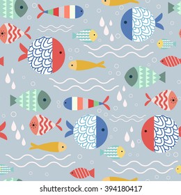 Vector seamless pattern with cute fish