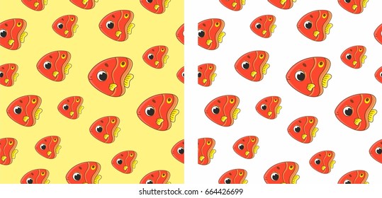 Vector seamless pattern with cute fish. Vector illustration