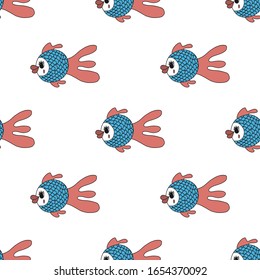 Vector seamless pattern with cute fish.color hand-drawn illustration in the cartoon style on white background.suitable for fabric design, bed linen,t-shirt design, mug design, packaging paper.