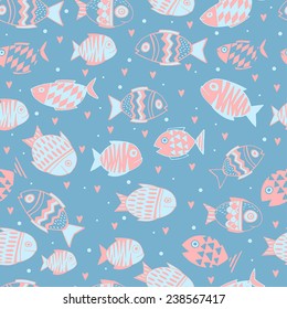 Vector seamless pattern with cute fishes 
