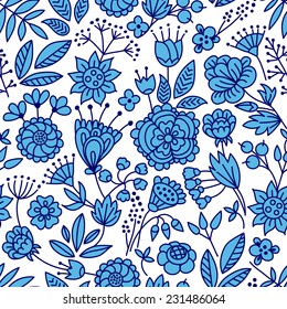 Vector seamless pattern with cute floral elements
