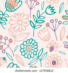 Vector seamless pattern with cute flowers