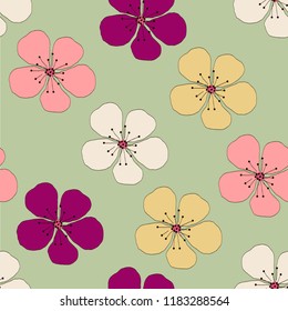 Vector seamless pattern with cute flowers