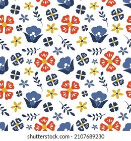 vector seamless pattern with cute  flowers in scandinavian style. flat style pattern for printing on fabric, clothes, wrapping paper