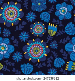 Vector seamless pattern of cute flowers.