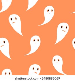 Vector seamless pattern with cute flying ghosts