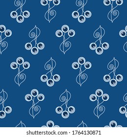 Vector seamless pattern with cute folk flowers isolated on blue background. Sweet vintage background for label, wrapping paper, card, gift, fabric, print, banner, wallpaper, textile, advertising, web.