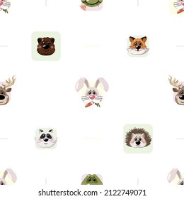 Vector seamless pattern with cute forest animals personages