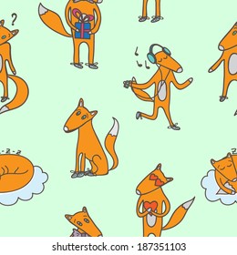 Vector seamless pattern with cute fox