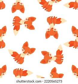 Vector seamless pattern with a cute fox. Forest animals. Wildlife. Cartoon illustration of a cute happy fox in cartoon style on a white background. Design for fabric, paper, wallpaper, postcards