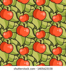 Vector seamless pattern with cute fresh apples