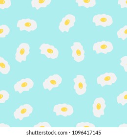 vector seamless pattern with cute fried egg on blue background, hand drawn with doodle egg wallpaper flat design