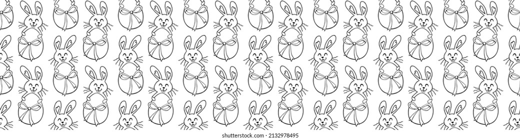 Vector seamless pattern with cute funny contoured easter bunnies with egg. Spring holiday backgrounds and textures in doodle style