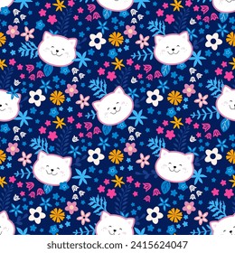 Vector seamless pattern with cute funny cats in cartoon style. Ideal kids design, for fabric, wrapping, textile, wallpaper, apparel