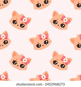 Patrón sin costuras de Vector con lindos gatos divertidos, gatitos en estilo de dibujos animados sobre fondo rosa. Diseño ideal de los niños, para la tela, el embalaje, los textiles, el Fondo de pantalla, la ropa