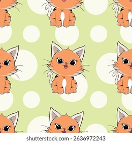 Vector seamless pattern with cute funny cats in cartoon style. Ideal kids design, for fabric, wrapping, textile, wallpaper, apparel