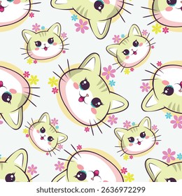 Vector seamless pattern with cute funny cats in cartoon style. Ideal kids design, for fabric, wrapping, textile, wallpaper, apparel