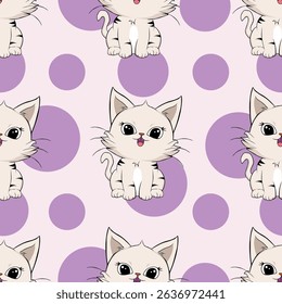 Vector seamless pattern with cute funny cats in cartoon style. Ideal kids design, for fabric, wrapping, textile, wallpaper, apparel