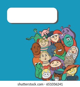 Vector seamless pattern with Cute Funny Characters