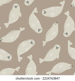 Vector seamless pattern with cute fur seals