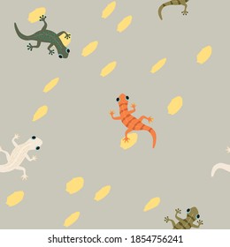 Vector seamless pattern with cute gecko