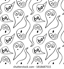 Vector seamless pattern with cute Ghosts. Background and texture for Halloween design, fabric, wrapping, textile, greeting card, party invitation