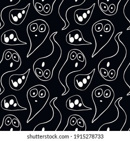 Vector seamless pattern with cute Ghosts. Background and texture for Halloween design, fabric, wrapping, textile, greeting card, party invitation