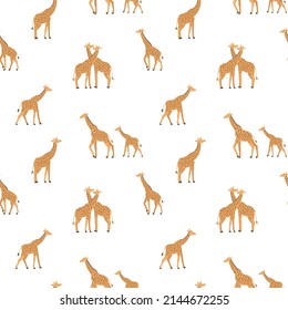 vector seamless pattern with cute giraffes, safari style textile repeat