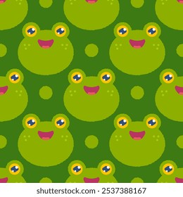 Vector seamless pattern of cute green frogs. Kawaii frogs pattern.