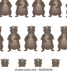 Vector seamless pattern with cute groundhogs on white background. Pattern for groundhog day. Cheerful groundhog.