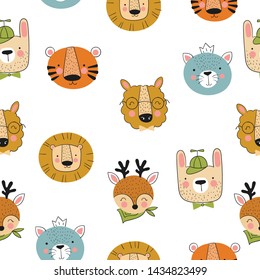Vector seamless pattern with cute hand drawn animals. Poster with adorable objects on background. Valentine's day, anniversary, save the date, baby shower, bridal, birthday, decoration