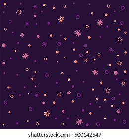 vector seamless pattern with cute hand drawn stars and dots