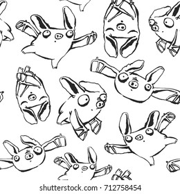 Vector seamless pattern with cute hand drawn halloween bats. Based on lines ink and brush artwork. Isolated on white background. Clipping paths included.