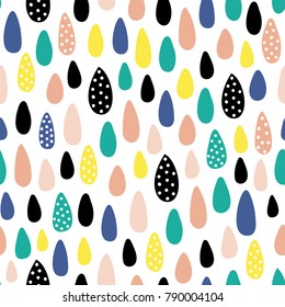 vector seamless pattern with cute hand drawn raind drops on white background