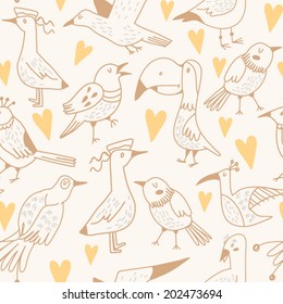 Vector seamless pattern of cute hand-drawn cartoon birds.